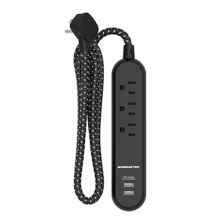 Monster 4 ft. L 3 outlets Power Strip with USB Ports Black 1713