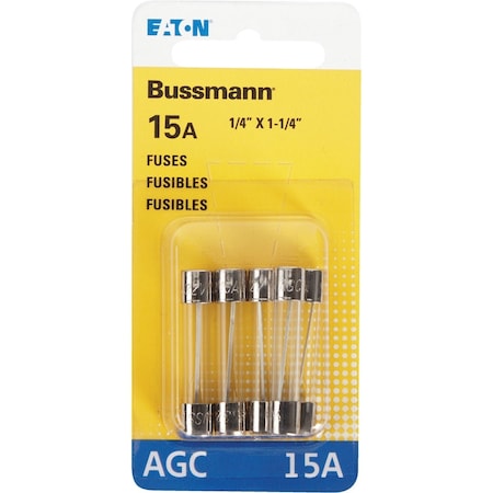 Eaton Bussmann 15A 32V AGC Glass Tube Automotive Fuse, 5PK BP/AGC-15-RP