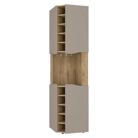 Homeroots 72in Brown and Taupe Wood Corner Bar Cabinet With Four Doors 479764