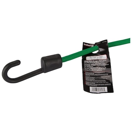 Prosource Stretch Cord, 8 mm Dia, 32 in L, Polypropylene, Green, Hook End FH64083