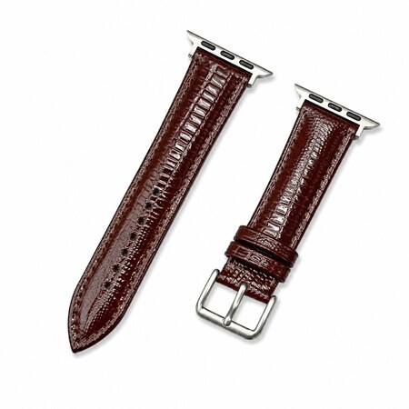 Elegani Leather Band Compatible with Apple Watch 42mm, Brown, Brown/Rose Gold/Yellow Gold Buckle LZQR2-BRN-42