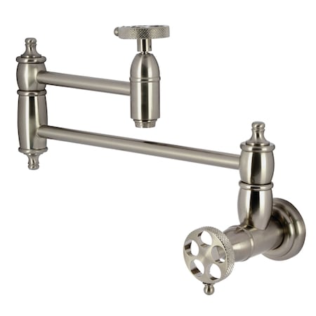 Kingston Brass Wall Mount Pot Filler Faucet with Knurled Handle, Brushed Nickel KS3108RKX