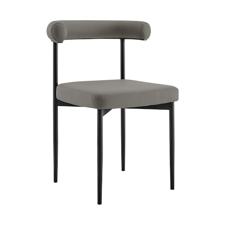 Homeroots Set of Two Gray And Black Upholstered Faux Leather Open Back Dining Side Chairs 569409