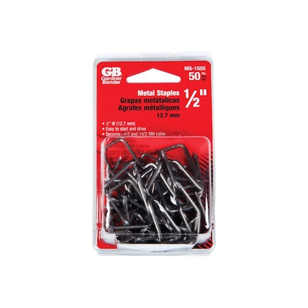Gb Cable Staple, 1/2 in W Crown, 1-1/8 in L Leg, Metal, Graphite, 50PK MS-1555