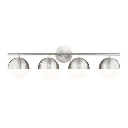 Z-Lite Realm Sphere 4 Light Vanity, Brushed Nickel/Matte Opal, 32.25 In W x 9.75 In H 7517-4V-BN