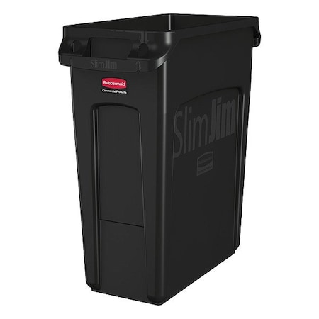 Rubbermaid Commercial Slim Jim 16 gal Rectangular Slim-Profile Plastic Can, Black, None, Plastic, 11 in 1955959