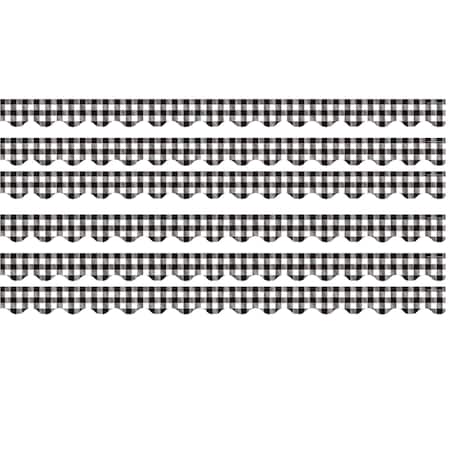 Teacher Created Resources Black and White Gingham Scalloped Border Trim, 35 Feet Per Pack, 6PK TCR5817