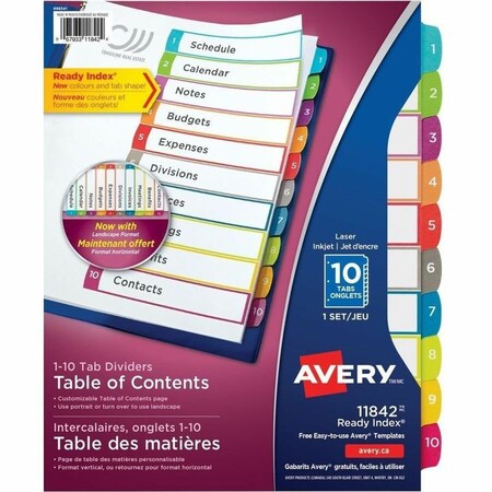 Avery Dennison Avery, CUSTOMIZABLE TOC READY INDEX MULTICOLOR DIVIDERS, 1-10, LETTER 11842