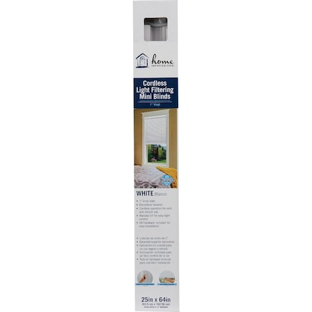 Home Impressions 25'' x 64'' x 1'' White Vinyl Light Filtering Cordless Mini Blind 603117