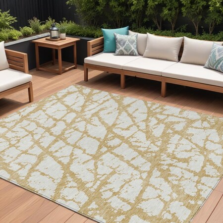 Homeroots 8' X 10' Gold And Ivory Abstract Washable Indoor Outdoor Area Rug 614350