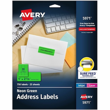 Avery Dennison Laser Labels, 1x2-5/8, PK750 5971