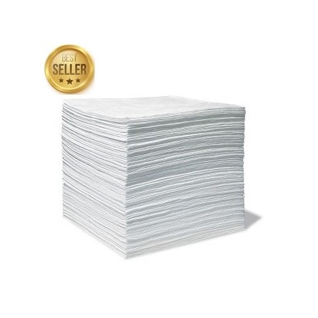 M&B Absorbents Sorbent Pad, Oil-Based Fluids, 15 in x 18 in, White, Polypropylene, 200 PK 13200-S