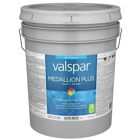 Valspar Medallion Plus 2100 Latex Paint, Acrylic Base, Flat Sheen, Ultra White Base, 5 gal 028.0021002.008