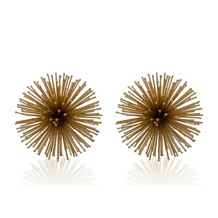 Homeroots Set of Two Gold Iron Decorative Spiky Sphere Tabletop Sculptures, 2PK 568886