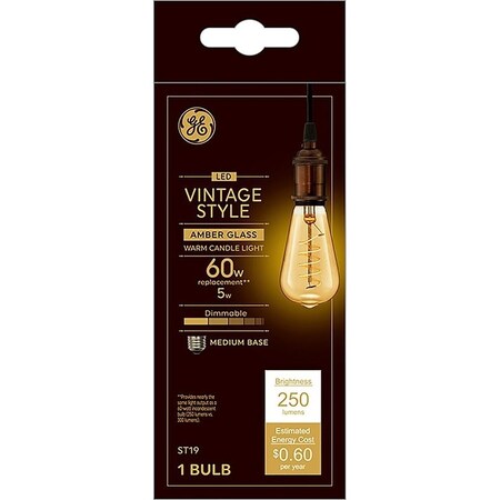 Ge LED Bulb, Decorative, ST19 Lamp, 60 W Equivalent, Dimmable, Amber 36507
