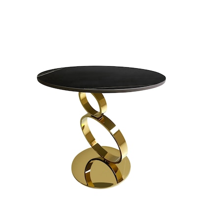 Homeroots 21" Black And Gold Stone And Stainless Steel Round Pedestal End Table 554649