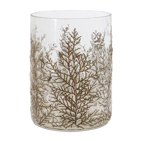 Homeroots 8" Brown And Clear Botanical Leaf Glass Tabletop Pillar Candle Holder 634840