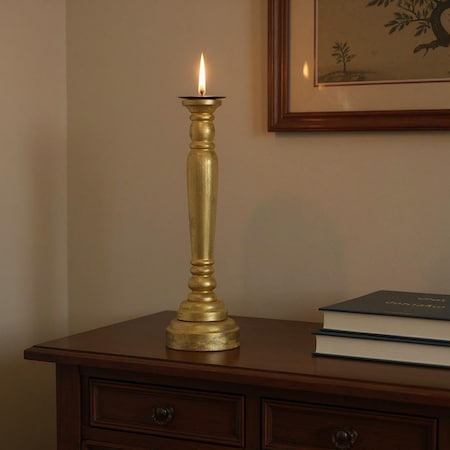 Homeroots 29" Gold Distressed Solid Wood Tabletop Taper Candlestick 636195