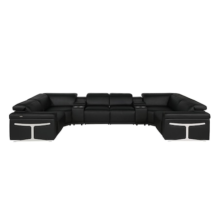 Homeroots Black Italian Leather Power Reclining U Shaped Eight Piece Corner Sectional With Console 634677