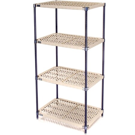 Global Industrial Nexel Nexelite 4 Shelf, Vented Plastic Mat Shelving Unit, Starter, 42"W x 18"D x 54"H 331452N