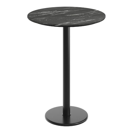Flash Furniture Commercial 31.25" Black Faux Marble HPL Tabletop with Black Bar Height RD Base ST-RD31-BKMAR-TR18B-GG