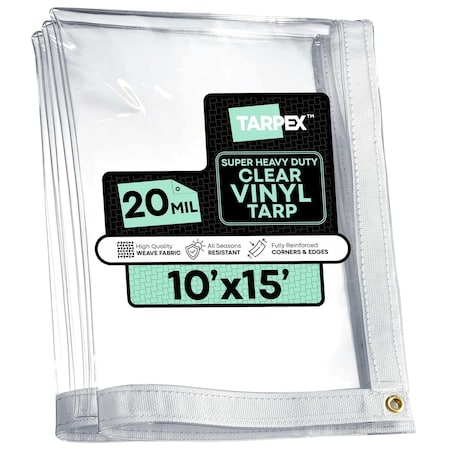 Tarpex Ultra Heavy Duty Tarp, 10 ft x 15 ft, 20 Mil, Clear, PVC CVT20-TA-1015