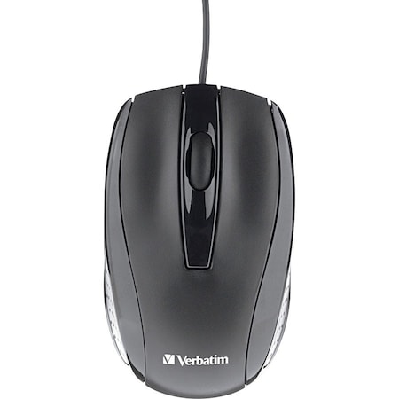 Verbatim Corded Optical Mouse, Black, Optical, Cable, Black, Scroll Wheel 70733