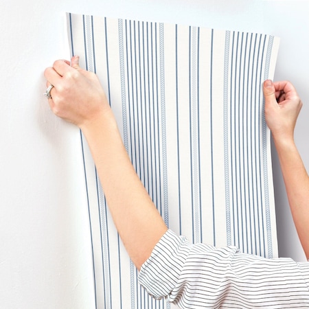 A-Street Prints Navarres Stripe Blue Faux Linen Wallpaper 4172-27484