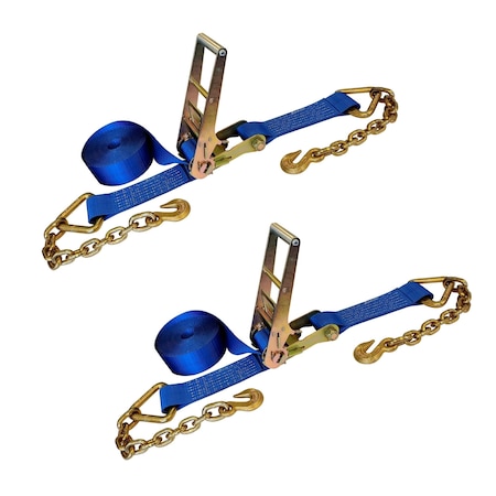 Tie 4 Safe 3'' x 30' Ratchet Strap w/ Chain Extension. WLL: 5,400 LBS Blue, 2PK RT20R-1530-F87-BU-C-2