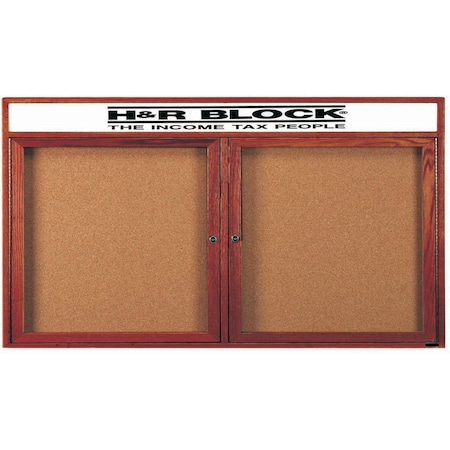 Aarco Enclosed Bulletin Board Customizable Header and Cherry Stained Red Oak Frame, 36''Hx72''W CBC3672RH