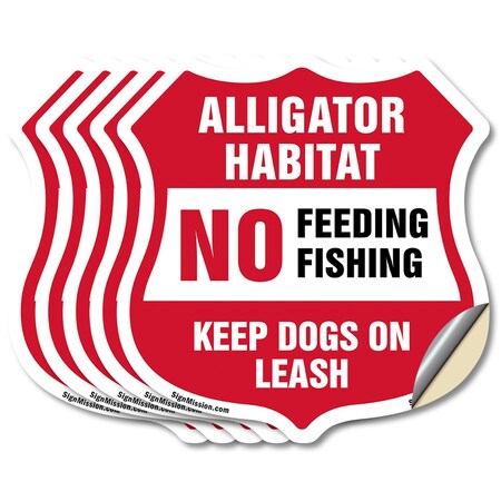 Signmission Alligator Warning Shield Sign Alligator, 6 inch X 6 inch, Vinyl Decal, 5PK SHI-D-5PACK-6-357