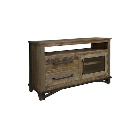 Homeroots 51" Brown Solid Wood Cabinet Enclosed Storage Distressed TV Stand 528720