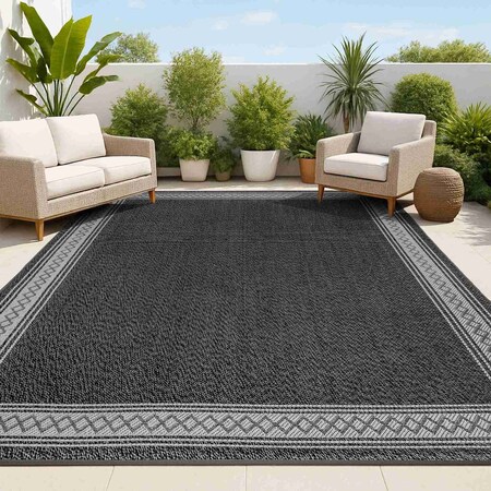 Jonathan Y Lucia Classic Diamond Border Black/Gray 3 ft. x 5 ft. Indoor/Outdoor Area Rug SMB207G-3