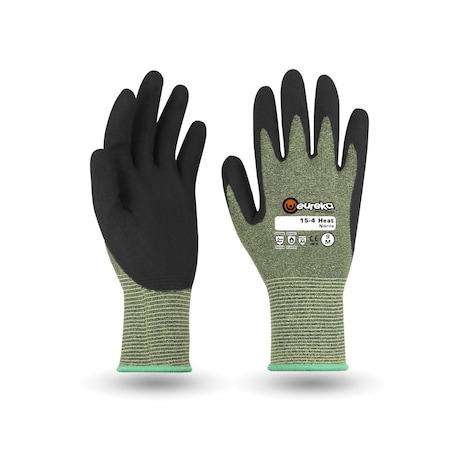 Eureka Safety Heat Resistant Glove, Para Aramide, Polyester, Elastane, Fiberglass, Anti-Static, Green/Black, 9 15-4HNI-9