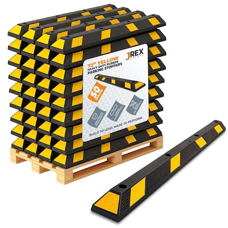 Jrex Safety 72 in Rubber Parking Block Curb Stop, Yellow Reflective Strip, Full Pallet 50 PBSY-JR-6-FP50