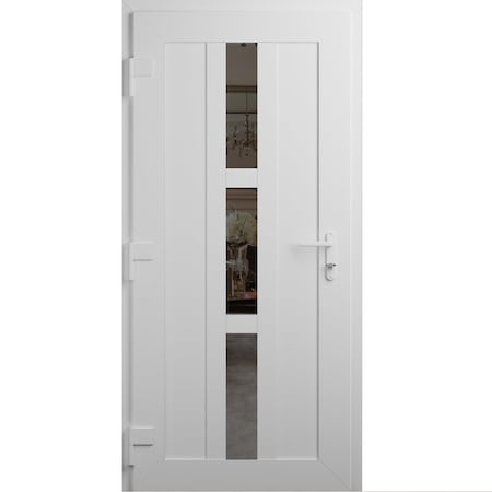 Vdomdoors Front Exterior Prehung Metal-Plastic Door Frosted Glass / MANUX 8112 White Silk / Office Commercial MANUX8112EXD-WS-W32-H80-RH-I