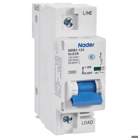 Automation Systems Interconnect 63 Amp, 1 Pole, 240Vac, 60Vdc, Trip Curve: C, DIN Rail Mount-Miniature Circuit Breaker, UL1077, 12PK NDB1-125C63-1