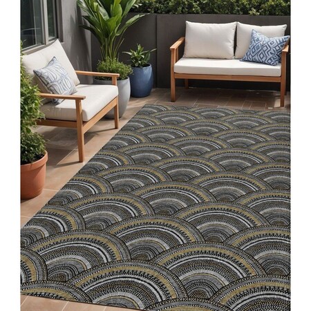 Homeroots 5' X 8' Black Ivory And Gold Geometric Washable Indoor Outdoor Area Rug 615183