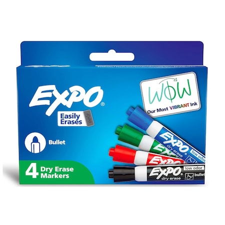 Expo Low-Odor Dry Erase Markers, Bullet Tip, Assorted Colors, 4PK 82074
