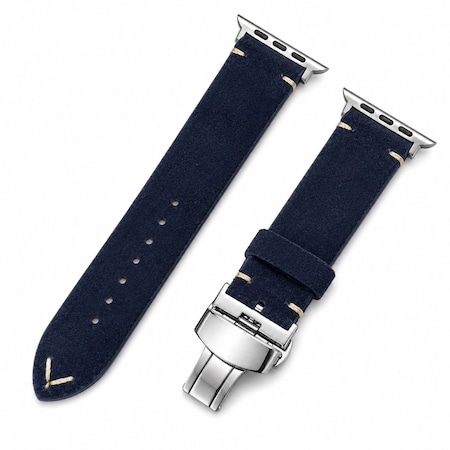 Elegani Band Compatible with Apple Watch 45mm, Dark Blue, Silver, Black, Rose Gold, Yellow Gold Buckle SDQR-DBLU-45