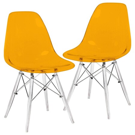 Leisuremod Dover Dining Side Chair with Acrylic Legs, Transparent Orange, 2PK EPC19TOR2