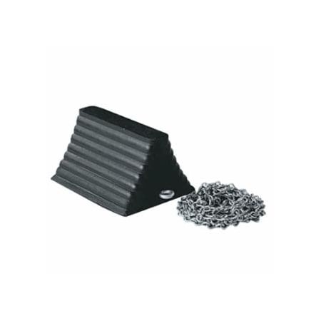 Cortina Safety Products Wheel Chock, 8 in W, 10 in L, 6 in H, Rubber, w/12 ft Chain, Black 831-2048WCC