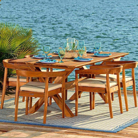 Panama Jack Outdoor Panama Jack Bali Teak 7-Piece Square Dining Table with Cushions PJO-3601-NAT-7DA-CUSH