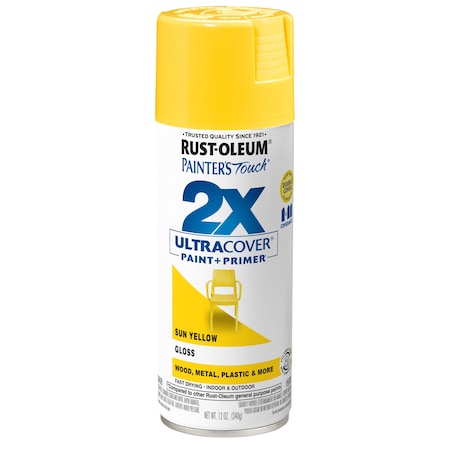 Rust-Oleum Spray Paint, Sun Yellow, Gloss, Solvent, 12 oz 334046