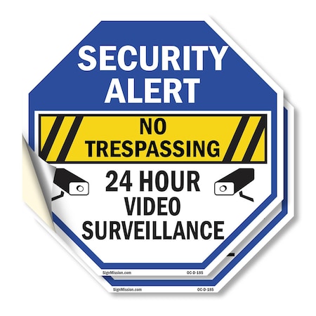 Signmission Security Alert No Trespassing 24 Ho, 18 inch X 18 inch, Vinyl Decal, 2PK OC-D-2PACK-18-185