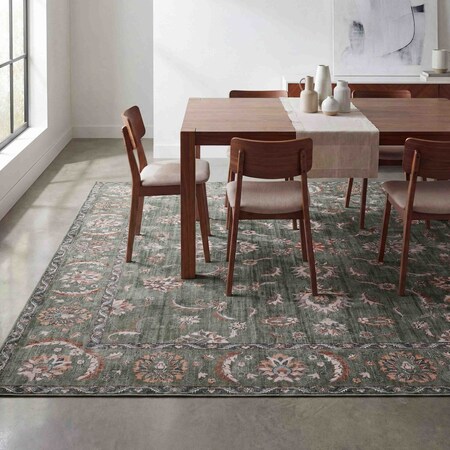 Jonathan Y Arabella Vintage Floral Border Non-Slip Machine-Washable Green/Brown 5 ft. x 8 ft. Area Rug VOR107H-5