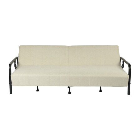 Homeroots 79" Beige Fabric Convertible Futon Steel Sleeper Reclining Sofa 719578