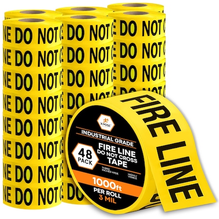 Xpose Safety Fire Line Do Not Cross Tape Roll, 3 Mil, 3 Inch Wide x 1000 Feet, Yellow w/Black Letters, 48PK PFLT-3M-48-X