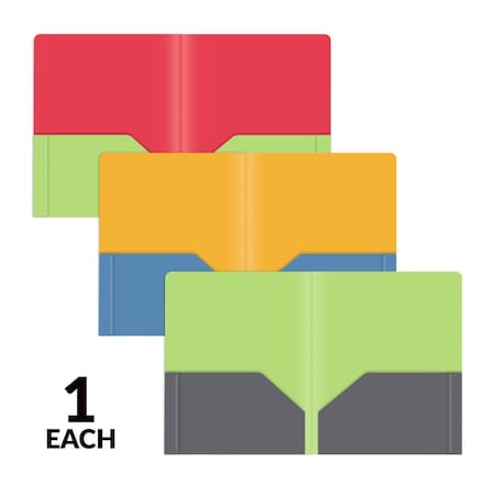 C-Line Products 8-1/2" x 11" Assorted Two-Tone Two-Pocket Super Heavyweight Poly Portfolio, 1/EA, 36/DS 34700-DS