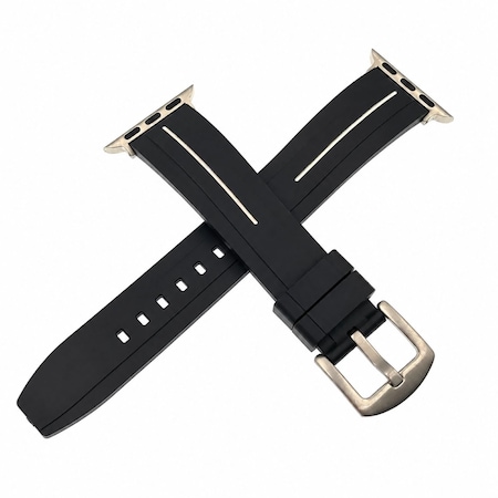 Elegani Band Compatible with Apple Watch 44mm, Black/White, Silver, Black, Yellow Gold, Rose Gold Buckle TPSIVRB-BLKWHT-44